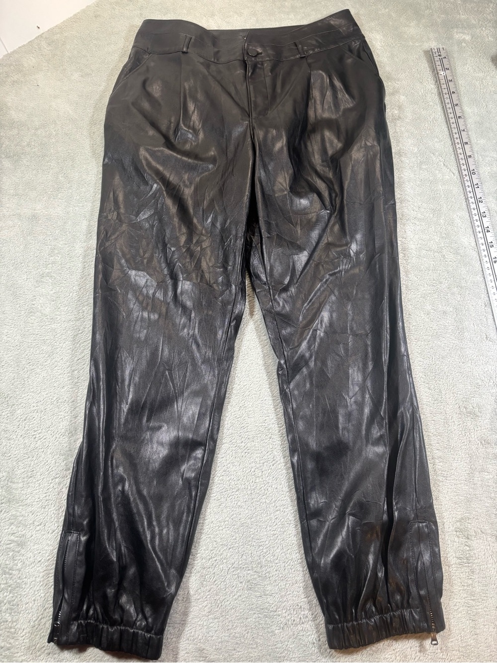 PAIGE Black Faux Vegan Leather Pleated Jogger Pants Ankle Zip Size 8